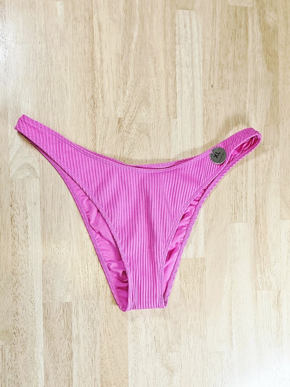 Ribbed Pink Bikini Bottom - High Leg